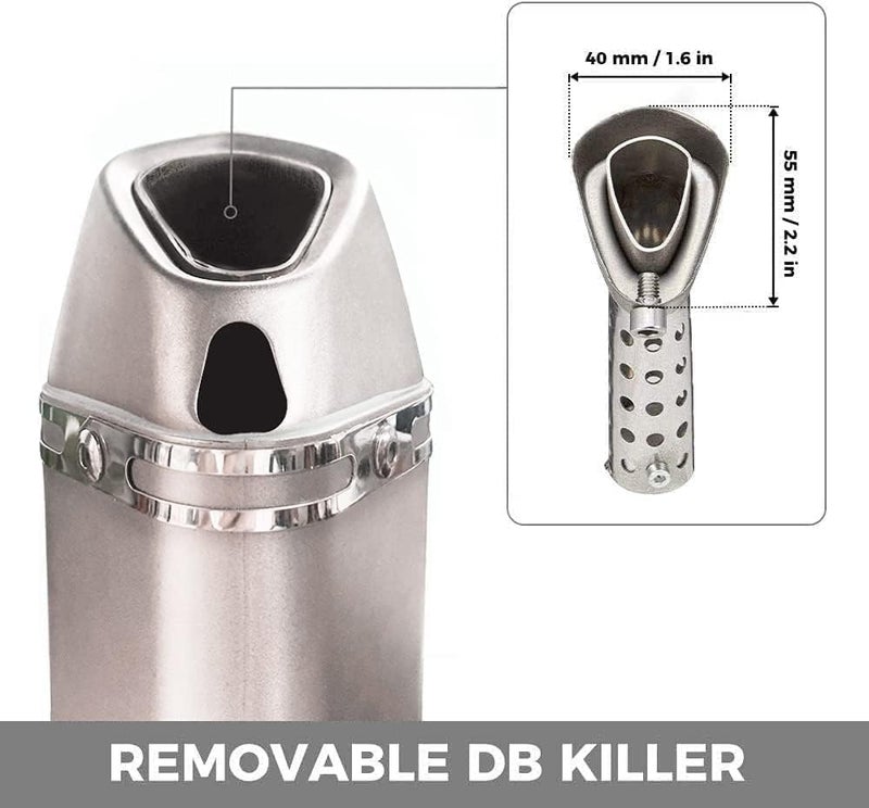 Tesmirror Motorcycle Exhaust Muffler 1.5-2"Inlet with Removable DB Killer for Street/Sport Motorcycles and Scooters with 38,51mm Diameter Exhaust Pipes(Titanium) - Image 3
